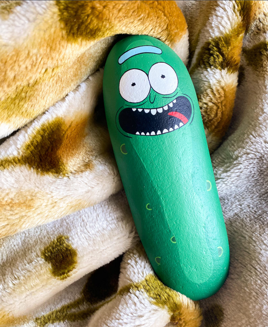 Pickle Rick painted stone (big)